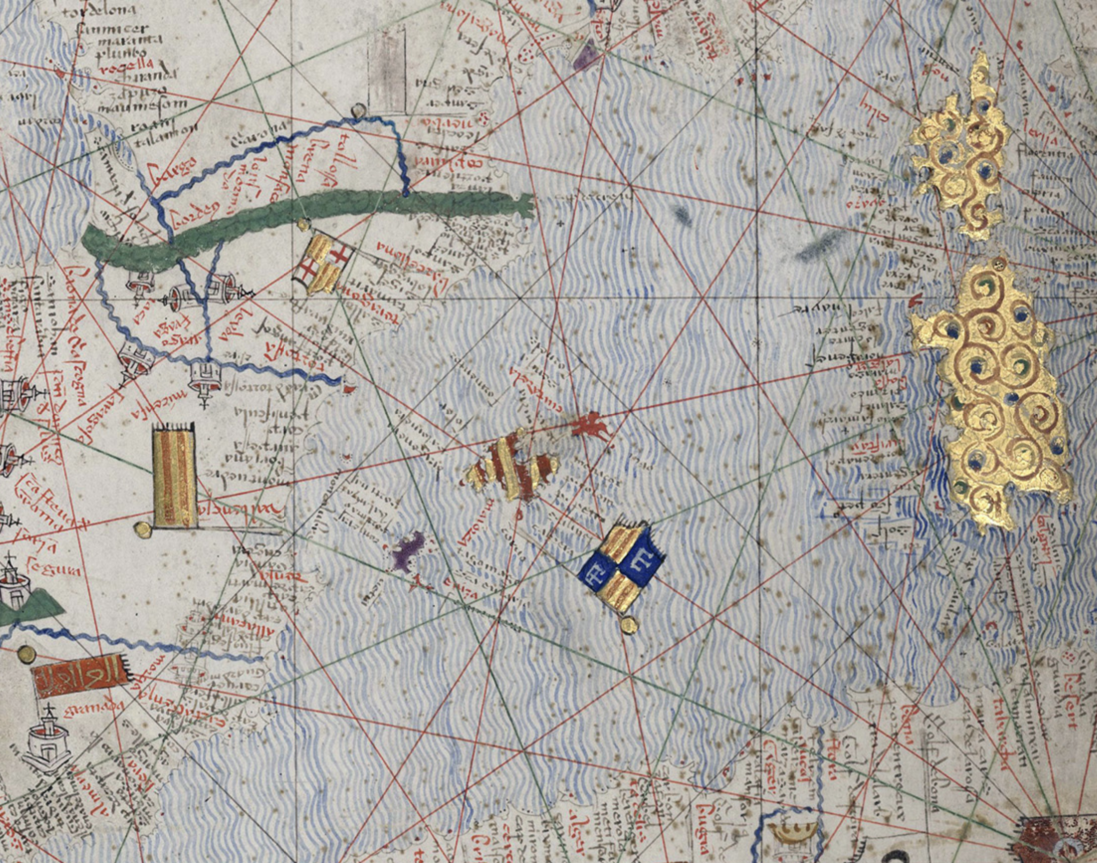 Fragment de l'Atlas Català d'Abraham Cresques (1375), un dels mapes cartogràfics més importants de l'edat mitjana.